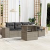 Set de sofás de jardín 6 pzas y cojines ratán sintético gris