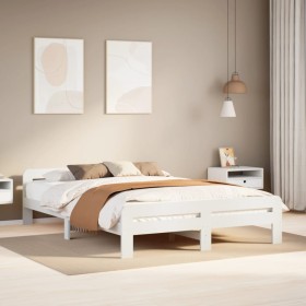 Estructura de cama sin colchón madera de pino blanca 150x200