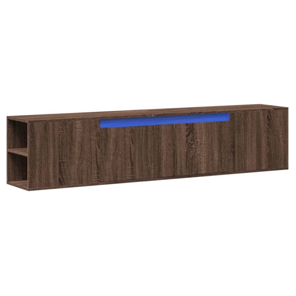 Mueble de TV de pared con luz LED marrón roble 180x31x39,5
