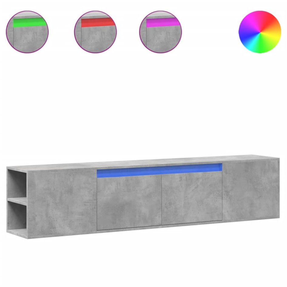 Mueble de TV de pared con luz LED gris hormigón 180x31x39,5