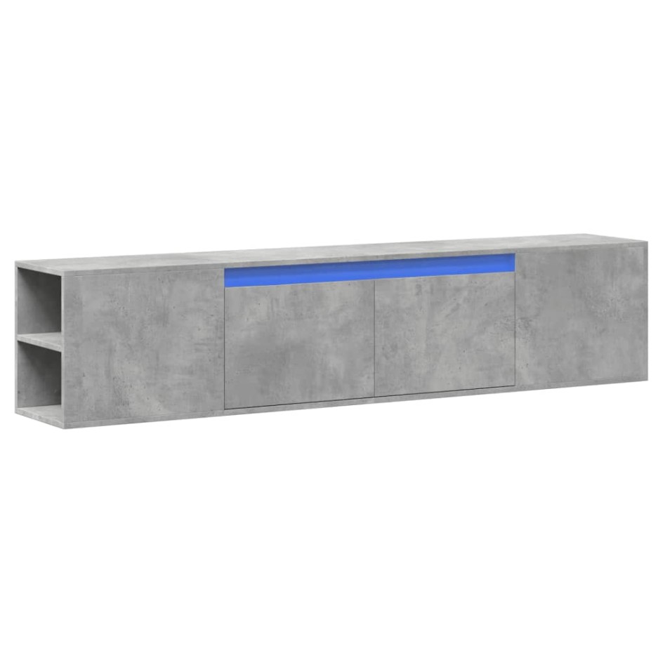 Mueble de TV de pared con luz LED gris hormigón 180x31x39,5