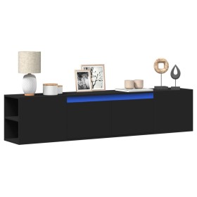 Mueble de TV de pared con luz LED negro 180x31x39,5
