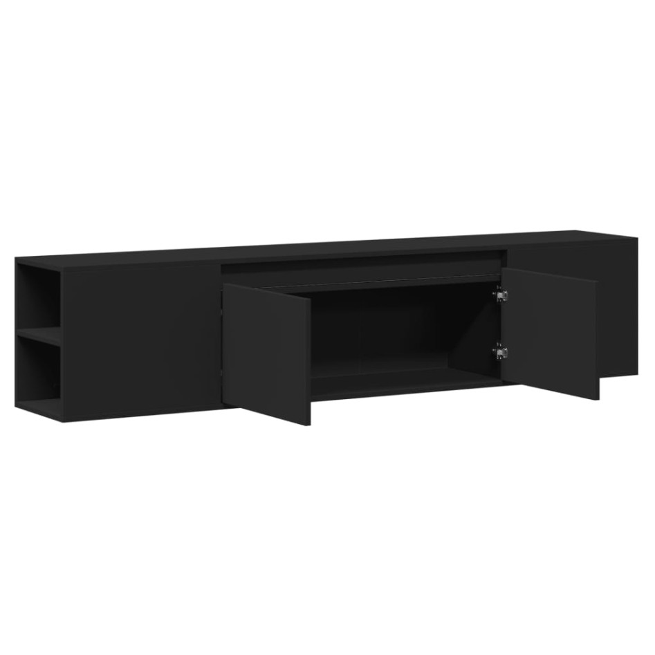 Mueble de TV de pared con luz LED negro 180x31x39,5