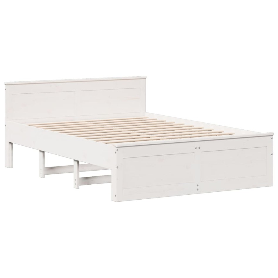Cama con cabecero sin colchón madera maciza blanca 160x200