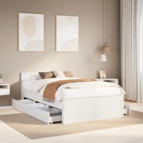 Cama con cabecero sin colchón madera maciza blanca 135x190