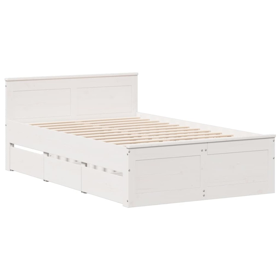 Cama con cabecero sin colchón madera maciza blanca 135x190