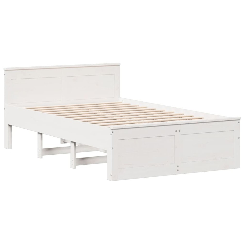 Cama con cabecero sin colchón madera maciza blanca 135x190