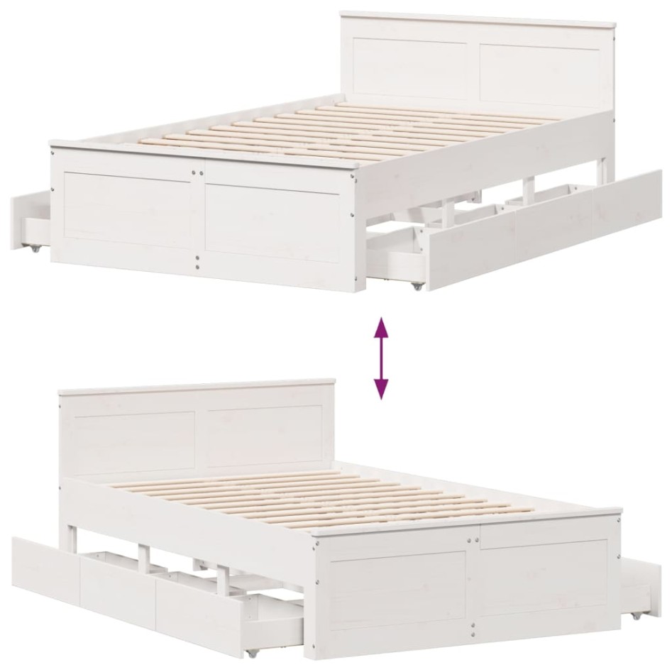 Cama con cabecero sin colchón madera maciza blanca 135x190
