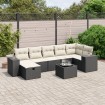 Set de sofás de jardín 8 piezas y cojines ratán sintético negro