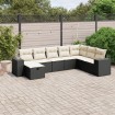 Set de sofás de jardín 8 piezas y cojines ratán sintético negro