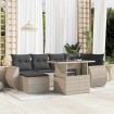 Set de sofás de jardín 7 pzas con cojines ratán PE gris claro
