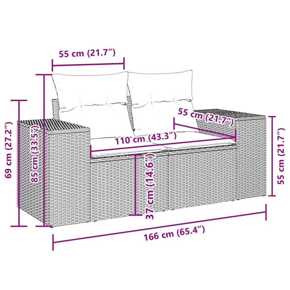 Set de sofás jardín y cojines 5 pzas ratán sintético gris