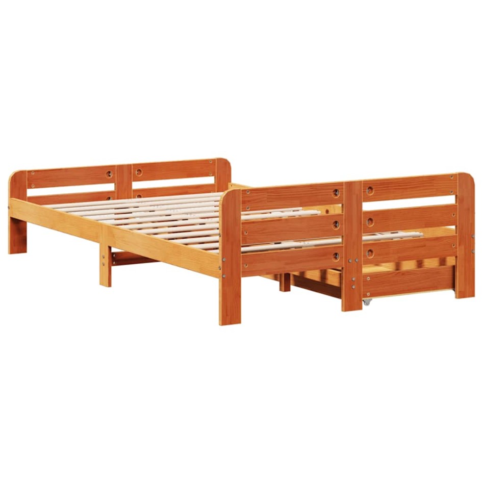 Cama sin colchón madera maciza de pino marrón cera 120x200