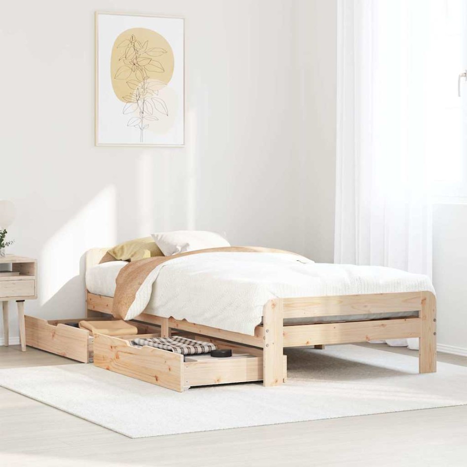Estructura de cama sin colchón madera maciza pino 75x190