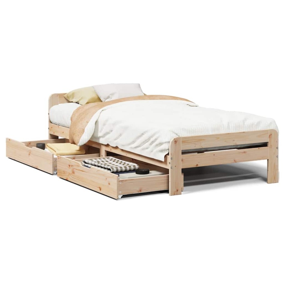 Estructura de cama sin colchón madera maciza pino 75x190