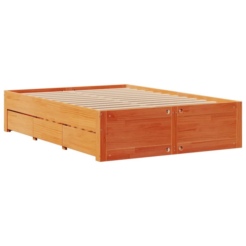 Cama sin colchón con cajones madera de pino marrón 140x190