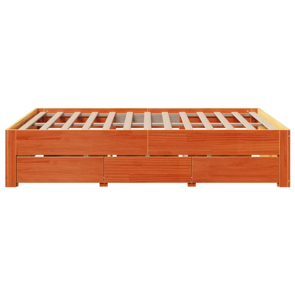 Cama sin colchón con cajones madera de pino marrón 140x190
