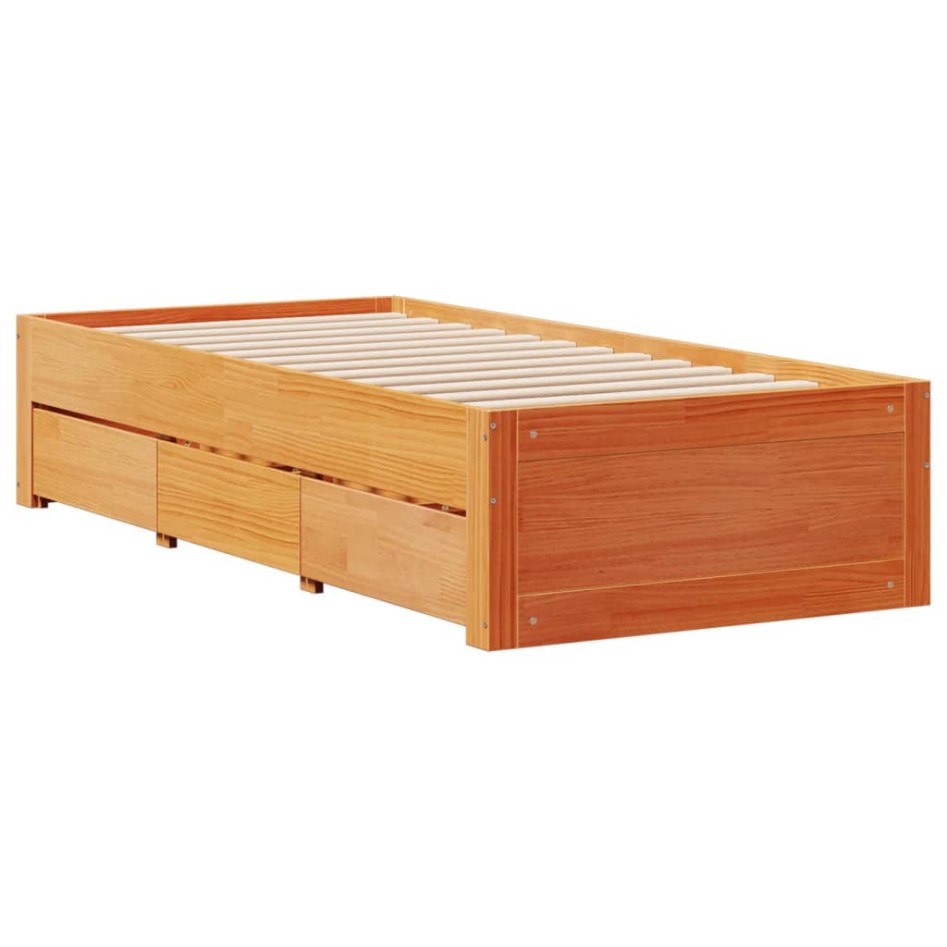 Cama sin colchón con cajones madera de pino marrón 75x190