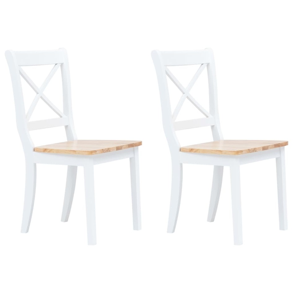 Sillas comedor 2 uds madera maciza caucho blanco y madera