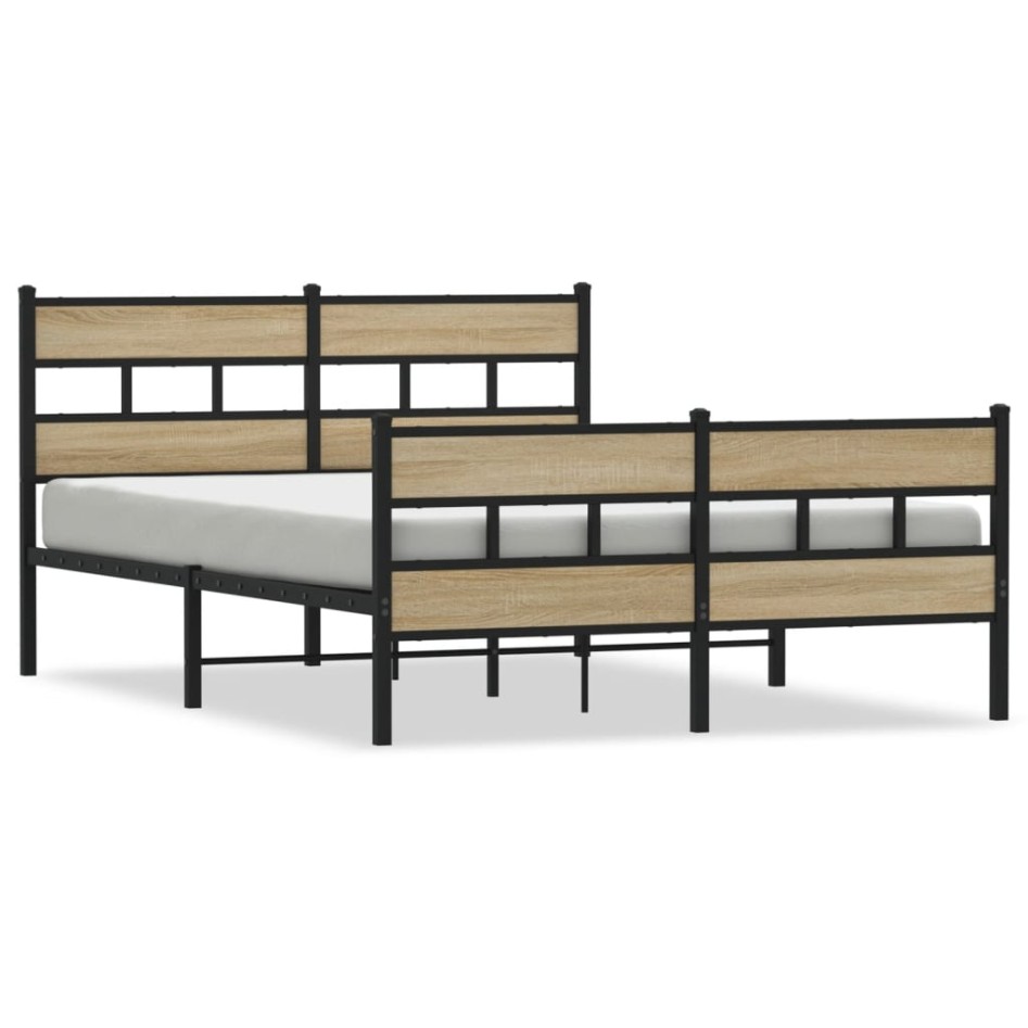 Estructura de cama sin colchón metal roble Sonoma 150x200