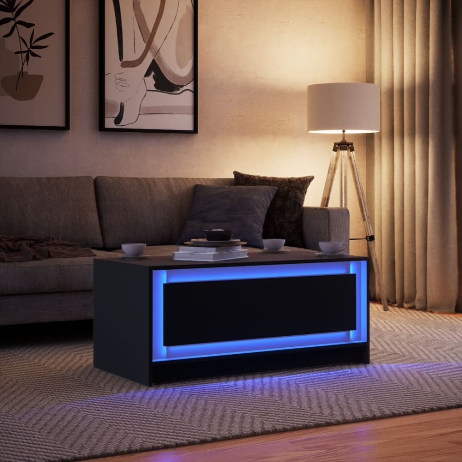 Mesa de centro con luces LED madera de ingeniería