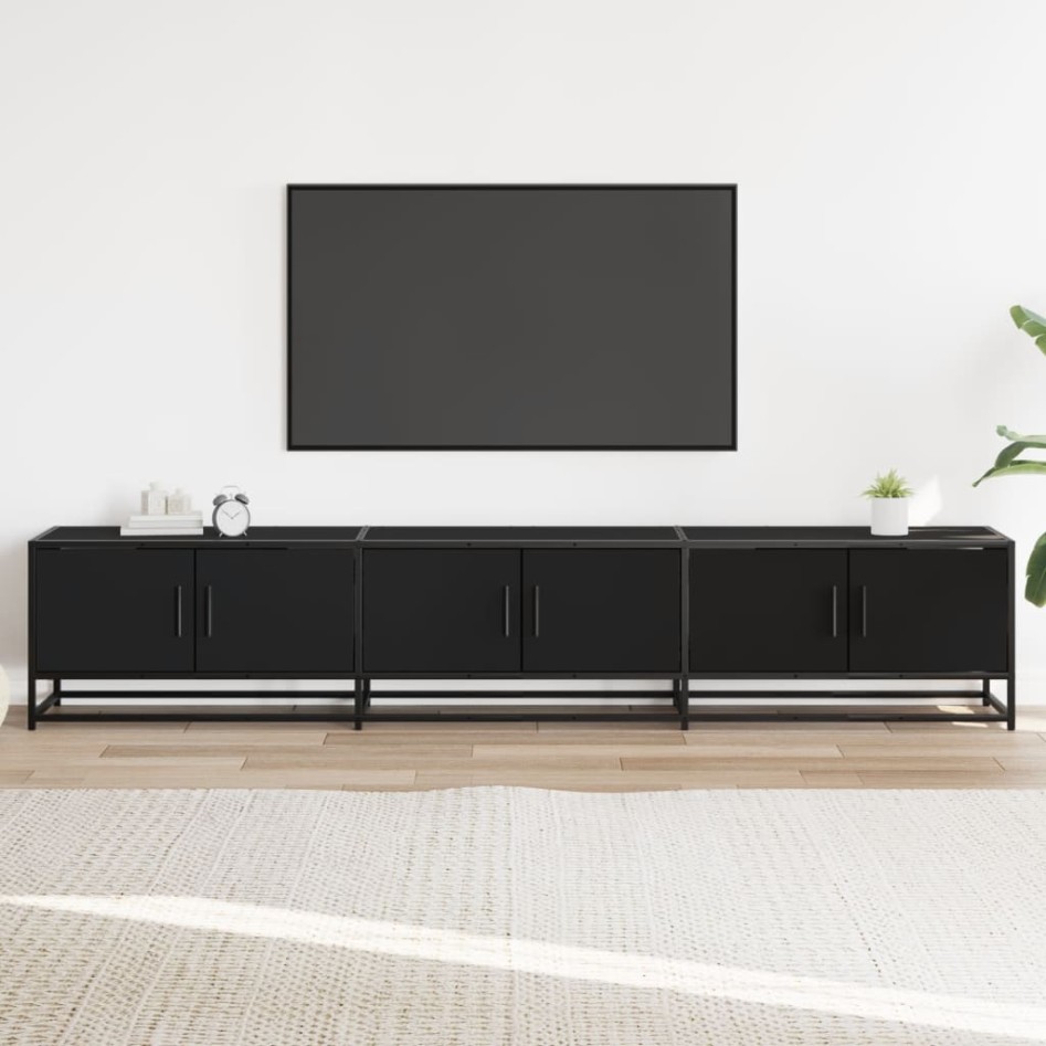 Mueble para TV madera de ingeniería negro 210x35x41