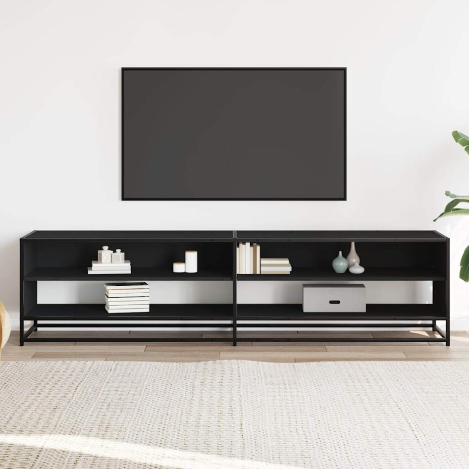 Mueble de TV madera de ingeniería negro 180,5x40x46
