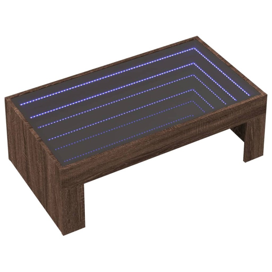 Mesa de centro con Infinity LED marrón roble 90x50x30