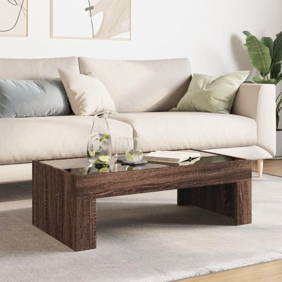 Mesa de centro con Infinity LED marrón roble 90x50x30