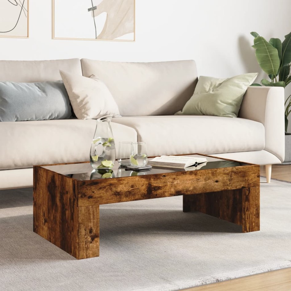 Mesa de centro con Infinity LED roble ahumado 90x50x30