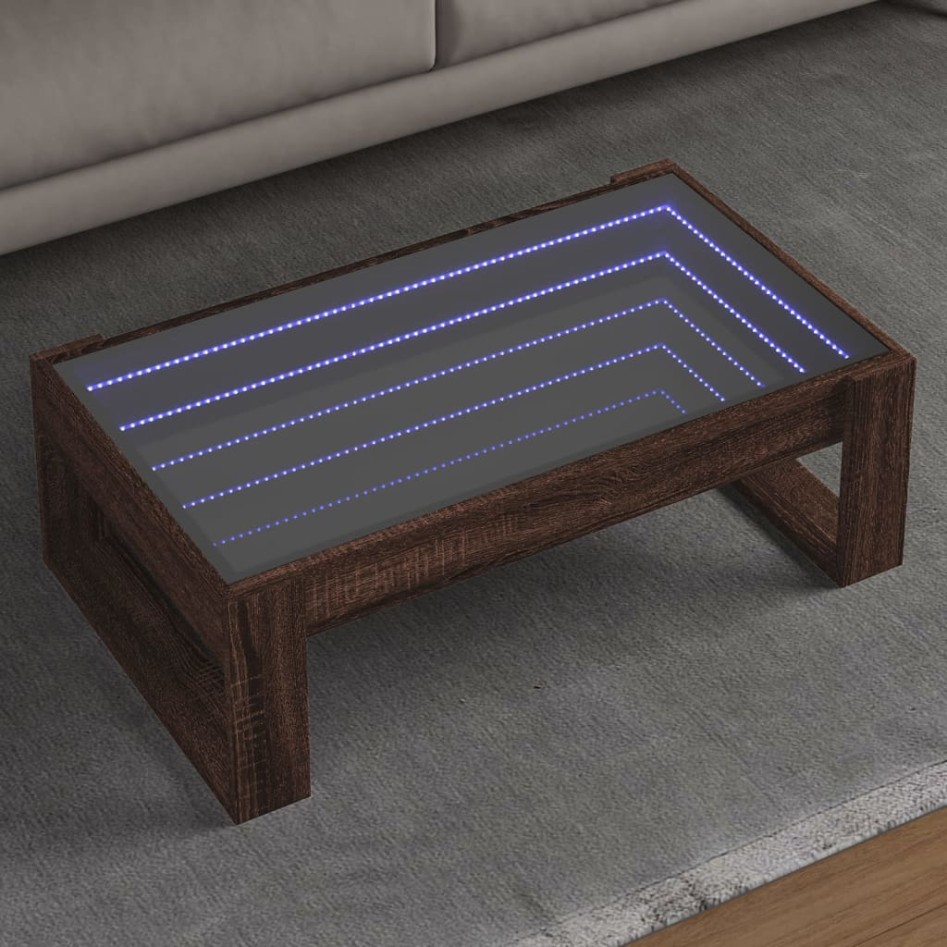 Mesa de centro con Infinity LED marrón roble 90x53x30