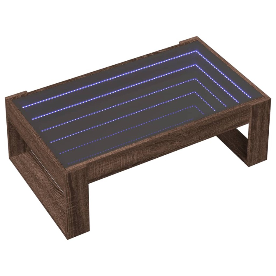 Mesa de centro con Infinity LED marrón roble 90x53x30