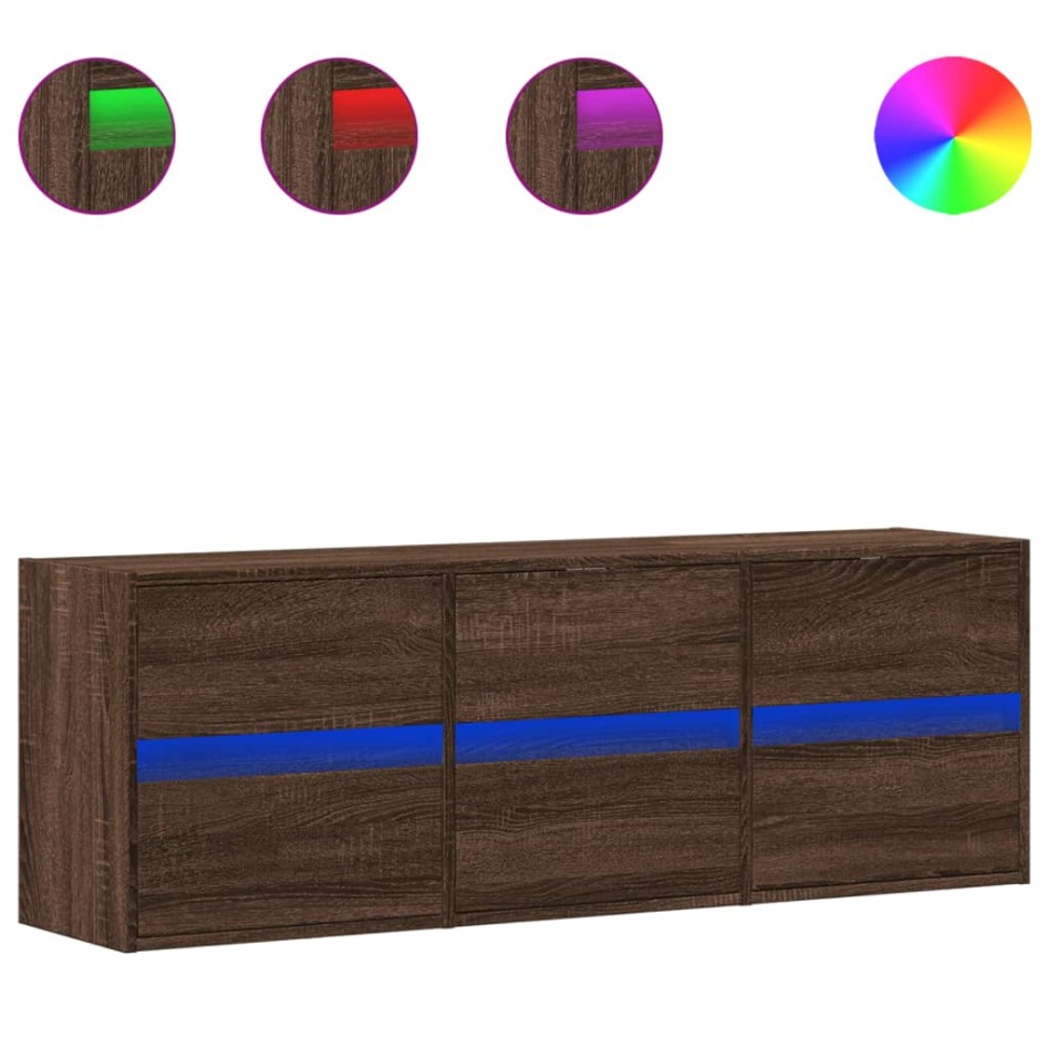 Mueble de TV de pared con luces LED marrón roble 130x31x45