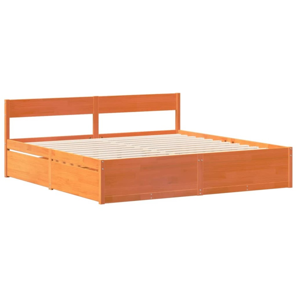 Cama sin colchón madera maciza de pino marrón cera 180x200