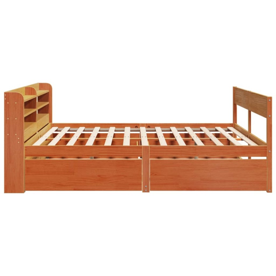 Cama sin colchón madera maciza de pino marrón cera 180x200