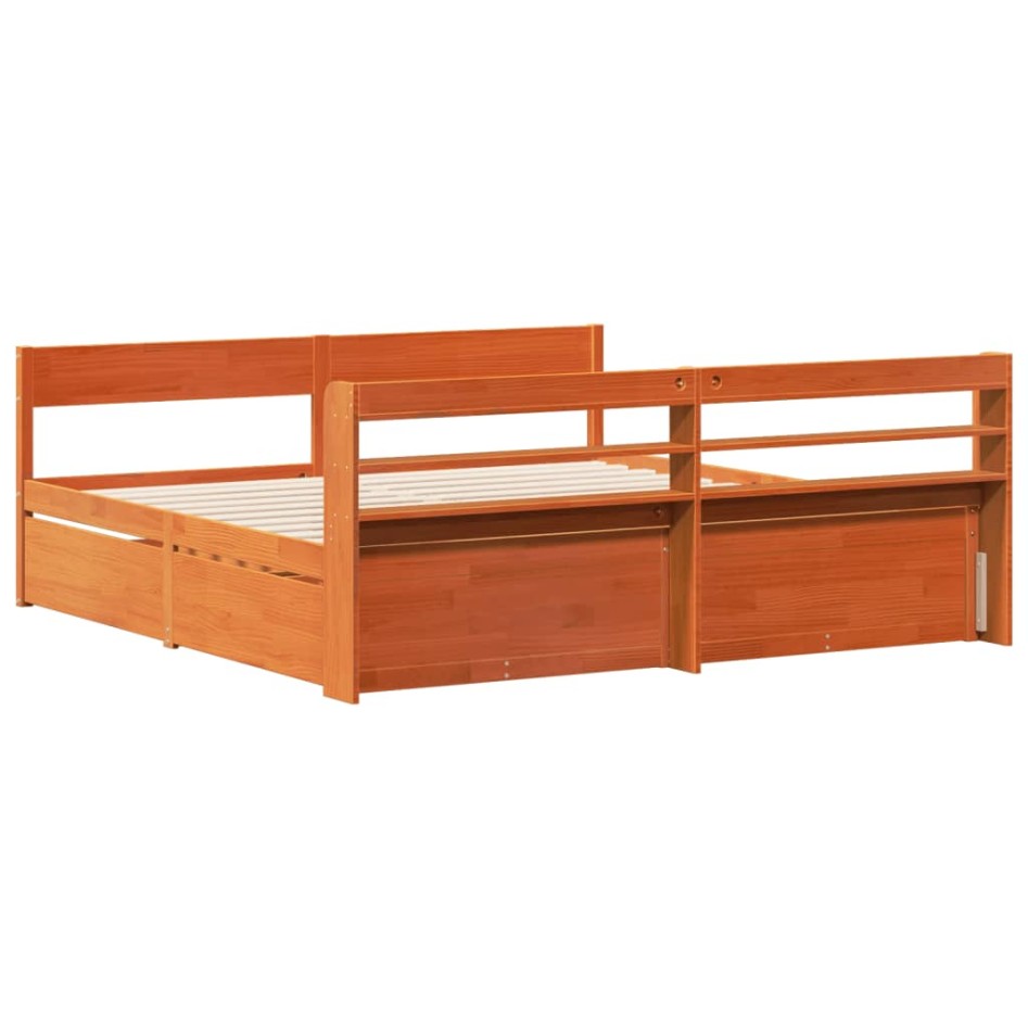 Cama sin colchón madera maciza de pino marrón cera 180x200