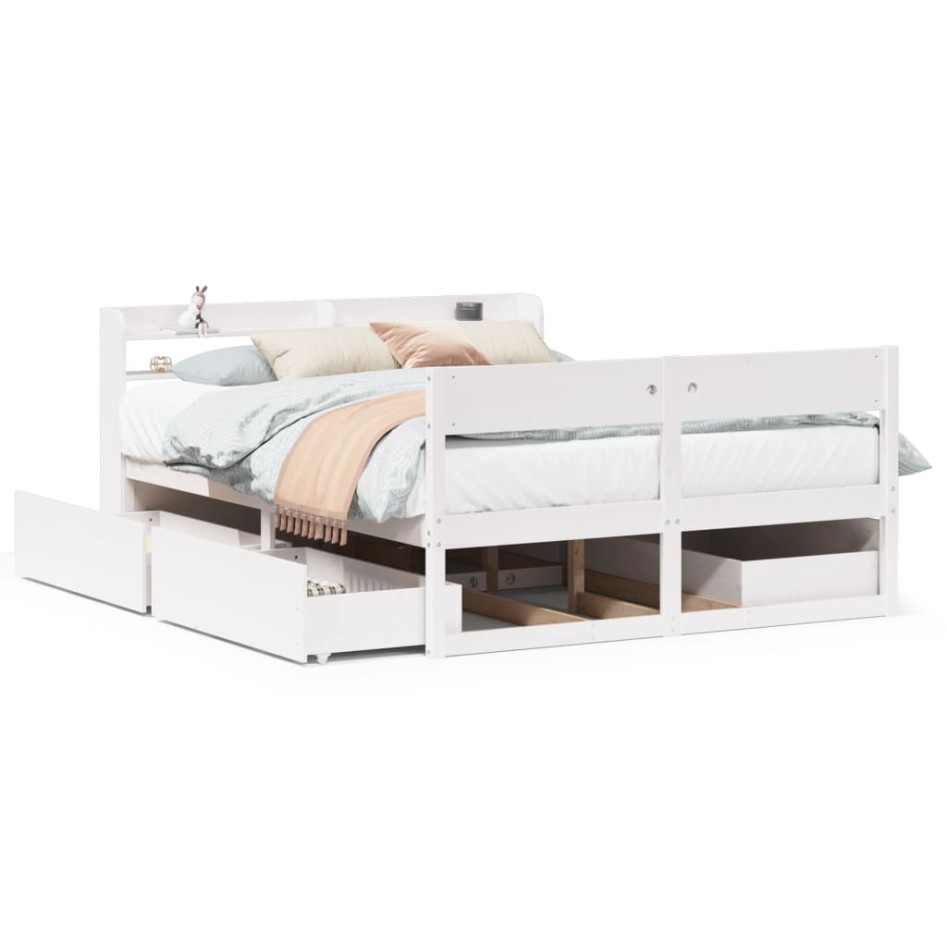 Estructura de cama sin colchón madera de pino blanca 150x200