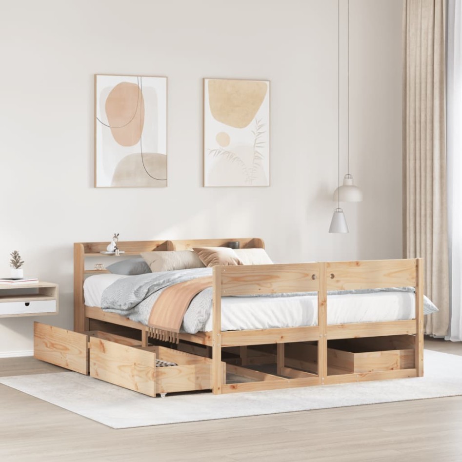 Estructura de cama sin colchón madera de pino blanca 140x200