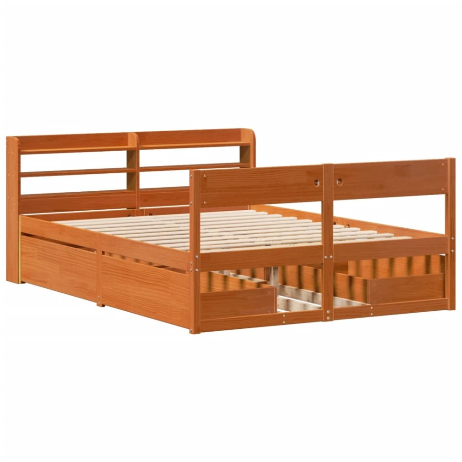 Cama sin colchón madera maciza de pino marrón cera 140x190