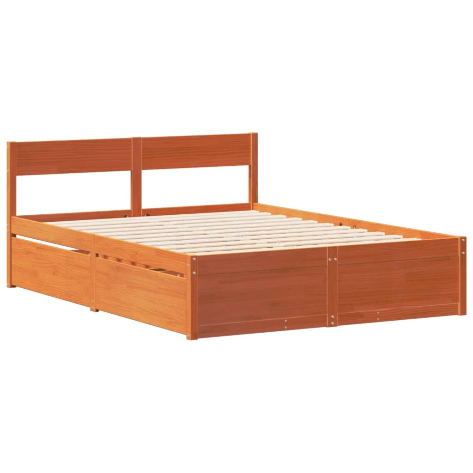 Cama sin colchón madera maciza de pino marrón cera 140x190