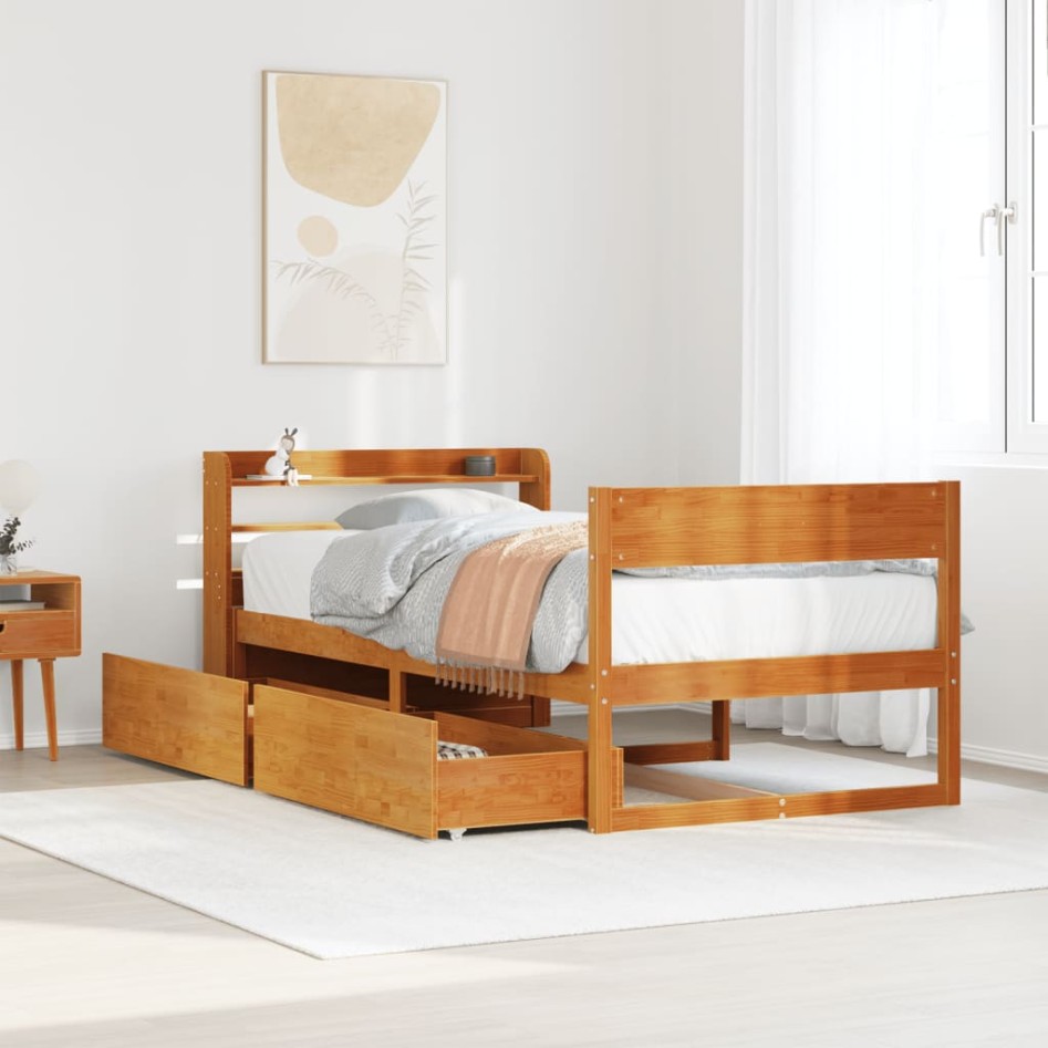 Estructura de cama sin colchón madera maciza marrón 75x190