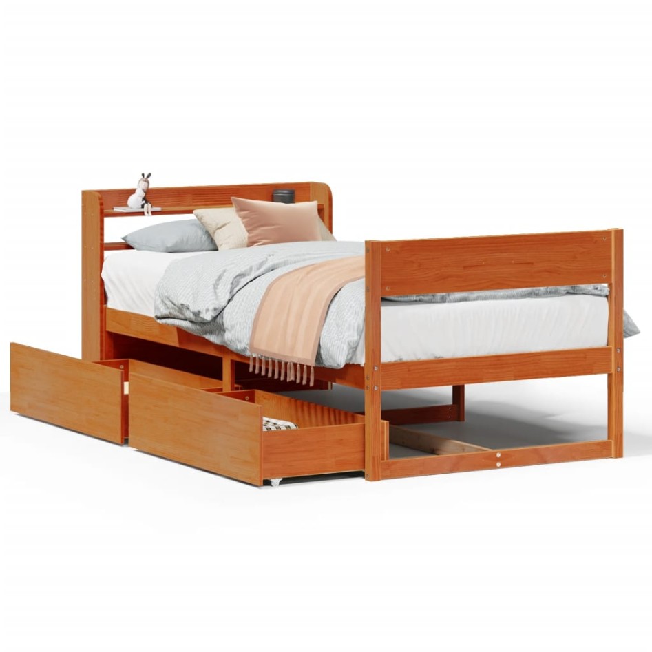 Estructura de cama sin colchón madera maciza marrón 75x190