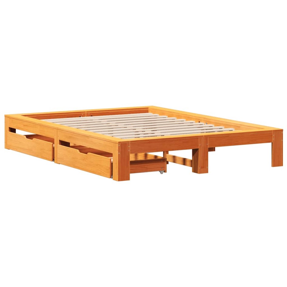 Cama sin colchón madera maciza de pino marrón cera 140x200