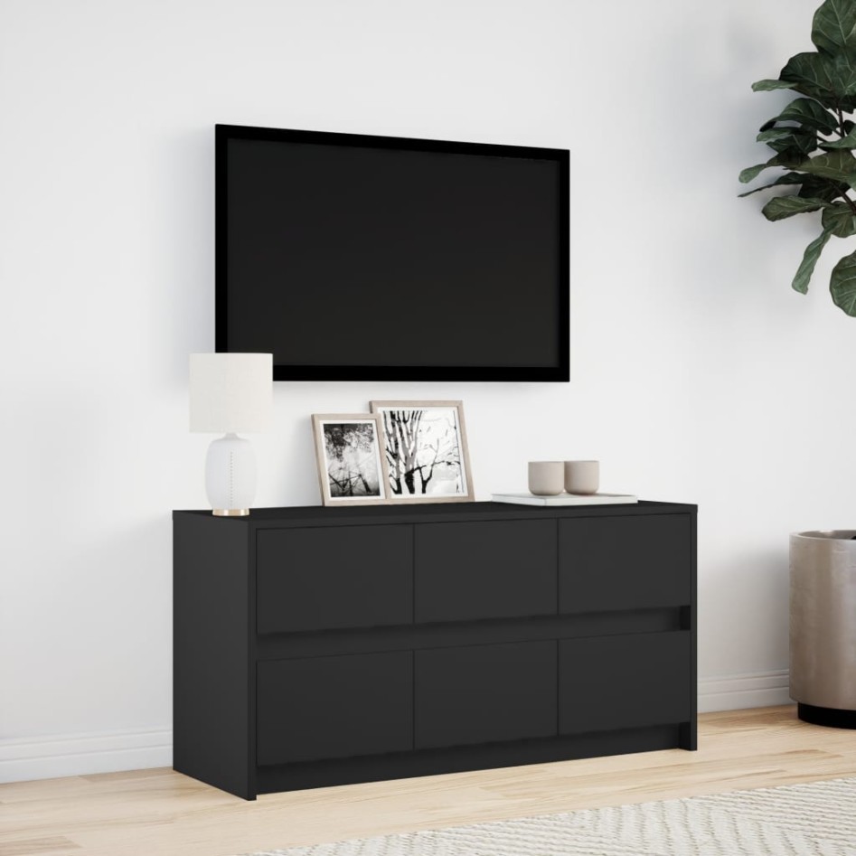 Mueble de TV con LED madera de ingeniería negro 100x34x50