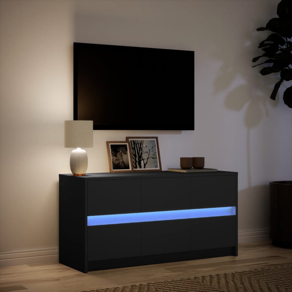Mueble de TV con LED madera de ingeniería negro 100x34x50