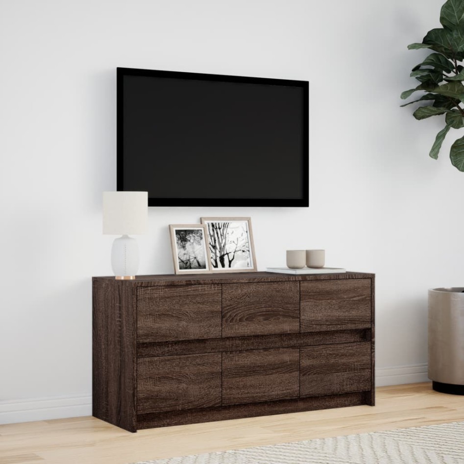 Mueble de TV LED madera ingeniería marrón roble 100x34x50