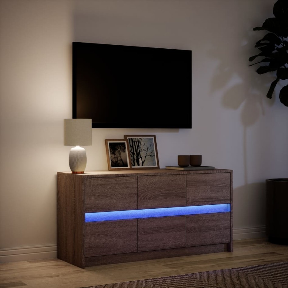 Mueble de TV LED madera ingeniería marrón roble 100x34x50