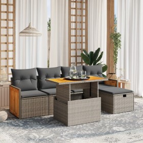 Set de muebles de jardín 6 pzas y cojines ratán sintético