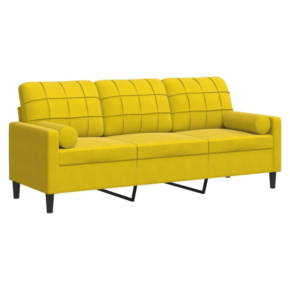 Sofá de 3 plazas con cojines terciopelo amarillo 180