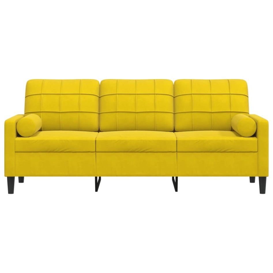 Sofá de 3 plazas con cojines terciopelo amarillo 180